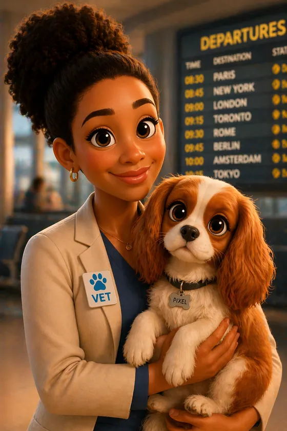 Aïsha traveling with Pixel the Cavalier King Charles Spaniel